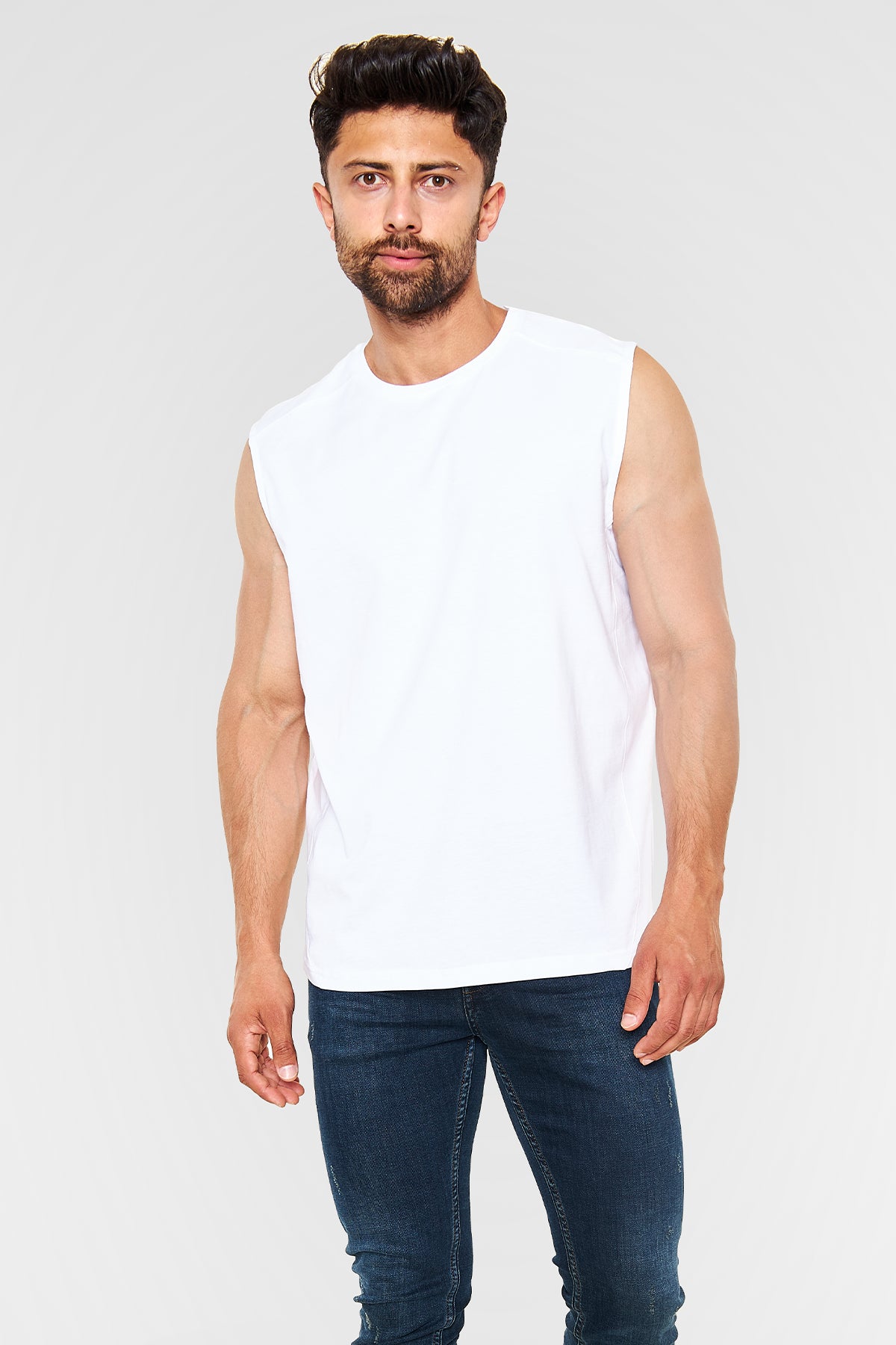 Unisex Regular Beyaz Kolsuz - Kesik Kol T-Shirt